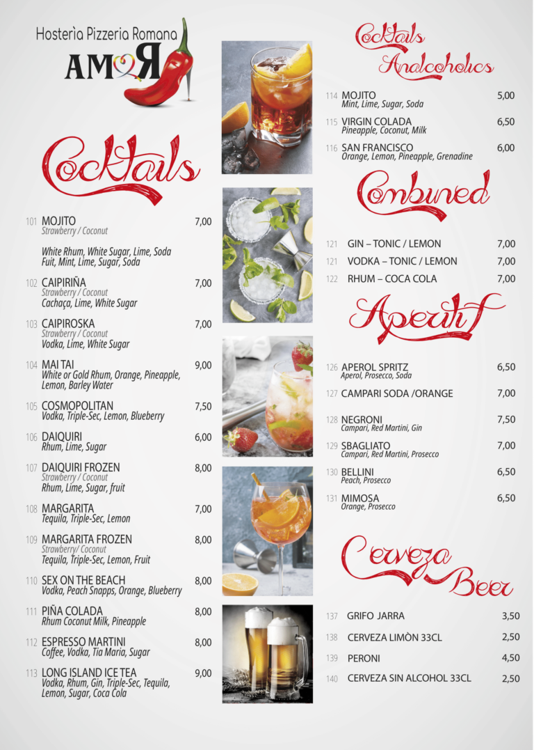 Carta de cocktails